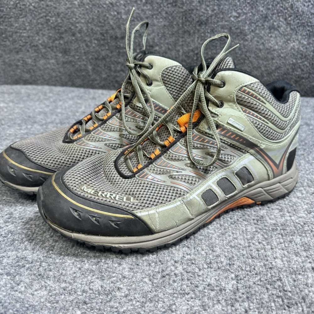 Merrell Hiking Boots Mens 10.5 Boulder Brindle Grey Waterproof EUC J39973